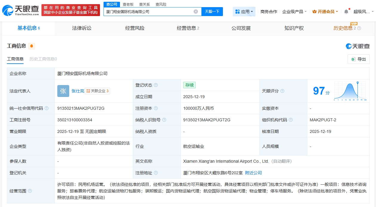 廈門翔安國際機場公司正式成立，注冊資本10億開啟航空服務新篇章